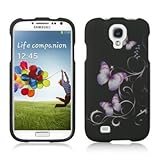 Samsung Galaxy S4 Rubber Case Black Purple Butterfly #1
