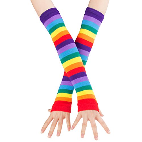 Acecharming Womens Party Colorful Rainbow Stripes Knit Leg Arm Warmer