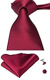 Hi-Tie Men Solid Tie Pocket Square Cufflinks Set Pure Color Necktie Wedding Ties Gift Box