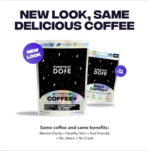 Everyday Dose Premium Adaptogenic Mushroom Coffee with Grass-Fed Collagen, Chaga, Lions Mane & L-Theanine for Better Focus, Energy, Digestion, Skin, and Immunity 30 Servings