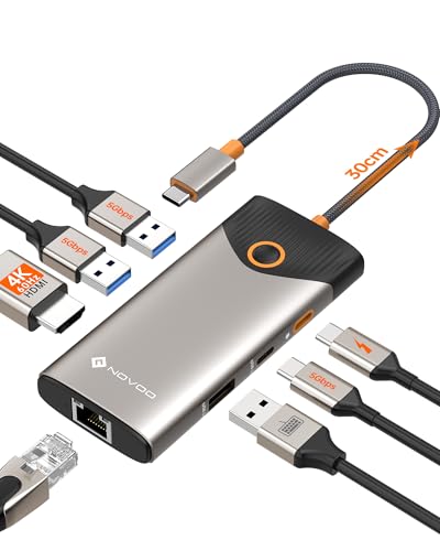NOVOO USB C Hub, 7-in-1 Dock with HDMI 4K@60Hz, 1Gbps Ethernet, 100W PD Charging, USB-A/C Ports 5Gbps Docking Station Compatible for MacBook, iPad, iPhone, Dell, HP, Surface