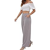 SVALIY Women Flowy Pants Cotton Linen Wide Leg Palazzo Pants Long Lounge Slacks High Waist Button Trousers Pocket