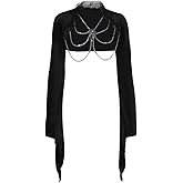 Gothic Bell Sleeve Crop Top Y2k Chains Lace Up Victorian Bolero Grunge Mall Gothic Shrug Tops