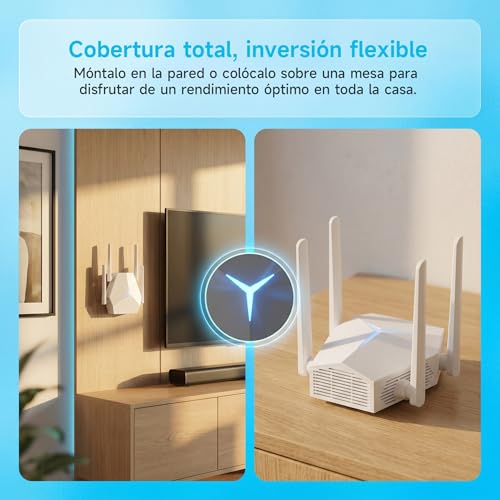 Repetidor WiFi Largo Alcance 1167Mbps, Extensor Señal Doble Banda 2.4G+5G para Casas Grandes Oficinas, Elimina Zonas Muertas