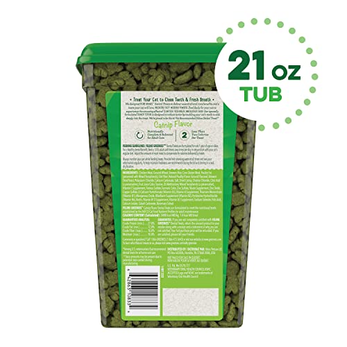 GREENIES CAT TREATS, FELINE VETERINARIAN-RECOMMENDED ADULT NATURAL DENTAL TREATS, CATNIP FLAVOR, 21 OZ. TUB