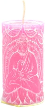 Shared Earth Lovely Small Pink Buddha Decorated Cylinder Candle Gift