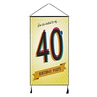 DJKMI 40th Birthday Decorations Stylish Hanging Poster,Vintage Graphic Banner Party Invitation Theme Optical Striped for Living Room Bedroom,13" W x 47" H