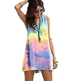 Romwe Women's Sleeveless V Neck Tie Dye Tunic Tops Casual Swing Tee Shirt Dress
