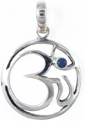 Om Symbol in a Circle Pendant Healing Crystal Sterling Silver (Iolite)