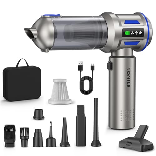 Yomile Wireless Car Vacuum Cleaner, 27000Pa Mini Handheld Vacuum Cleaner with 135 W Motor, 4-in-1 Battery Vacuum Cleaner & Compressed Air Blower, Portable Car Vacuum Cleaner for Vehicle, Office and Home, with HEPA Filter