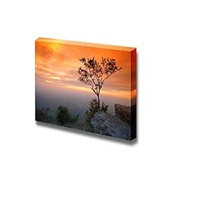 Canvas Prints Wall Art - Sunset Scene Orange Sky Over Mountain | Modern Wall Decor/Home Decoration Stretched Gallery Canvas Wrap Giclee Print. Ready to Hang - 12" x 18"