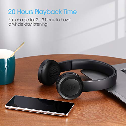 Bluetooth Headphones Over Ear, pollini Wireless Headset V5.0 with Deep Bass, Soft Memory-Protein Earmuffs and Built-in Mic for iPhone/Android Cell Phone/PC/TV(Black)