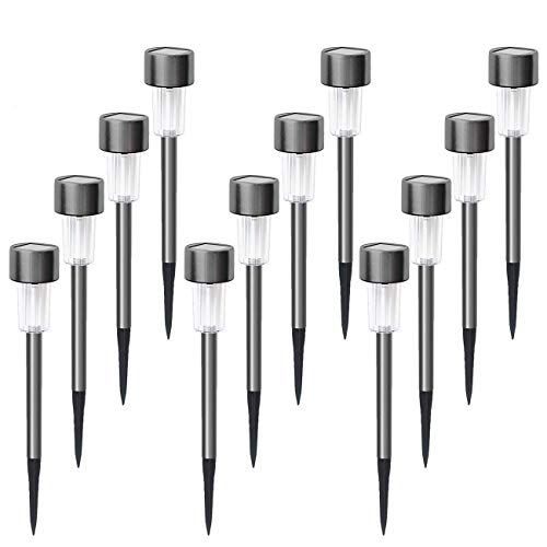 Solar Lights Outdoor 12 Pack Solar Pathway Lights Solar Garden Lights, Warm White Landscape Lighting for Lawn, Patio, Walkway, Driveway (Gunmetal)