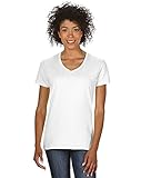 Gildan Heavy Cotton™ Ladies' 5.3 oz. V-Neck T-Shirt, Medium, WHITE