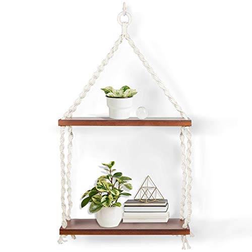 Bryte Places Macrame Hanging Rope Shelf Rustic Boho Shelf Wall Hanging