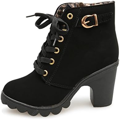 Womens High Heel Lace up Ankle Boots Ladies Buckle Platform Shoes by Topunder
