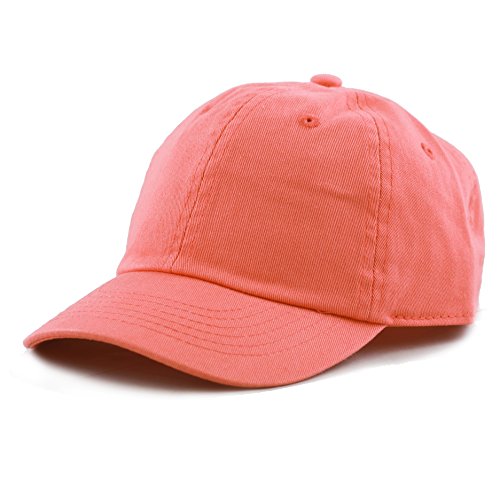The Hat Depot Kids Washed Low Profile Cotton and Denim Baseball Cap (Coral)