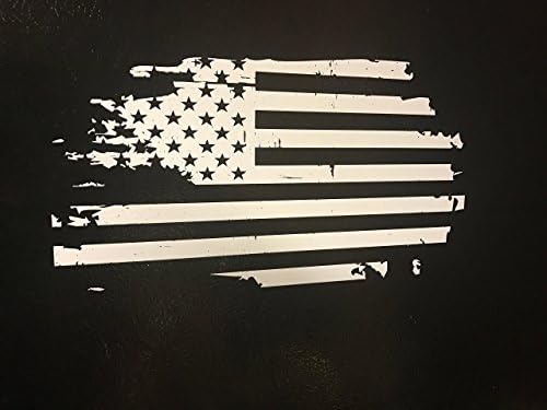 Tattered flag window sticker in white. 6x9