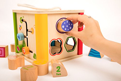 rolimate 7x7x7 inch Colorful Preschool Early Development Wooden Educational Game Toy Gift Box - Activity Centers - Best Birthday Pre-Kindergarten Gift Toy for Age 18 Month and Up Kids Toddlers Baby