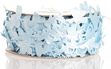 1" Wide Pale Blue Satin Ribbon with Baby Shape Cutouts for Baby Shower Decoration and Gifts - 2 Spools - 25 Yards Each