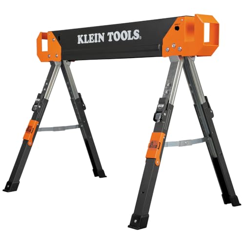 Klein Tools 66188 Folding Saw Horse, 2x4 Support Arms, 26-Inch to 32-Inch Adjustable Height, Heavy Duty Jobsite Table, 1-Pack