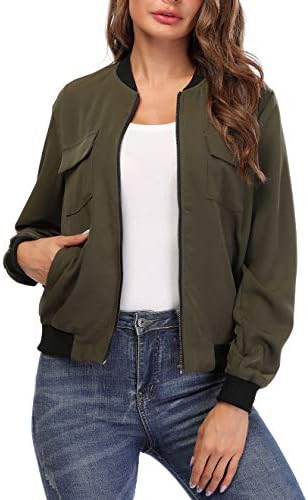 Anienaya Women's Lightweight Jackets Zip Up Coat Rib Collar Multi-Pockets Windbreaker Bomber Jacket Outwear