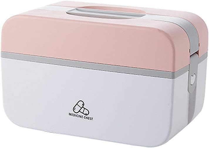 TOMYEUS Medical Storage Box Plastic Medicine Container Multifunctional Medicine Tin Protable Drugs Box Medicine Cabinet Case Pink