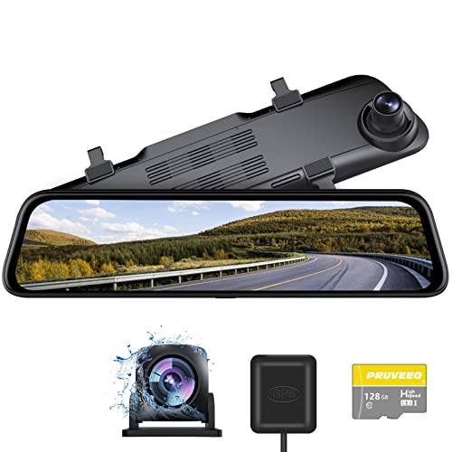 PRUVEEO 4K Mirror Dash Cam, 12'' Rear View Mirror Camera, Dual Dash Cameras  Front and Rear, Smart Driving Mode