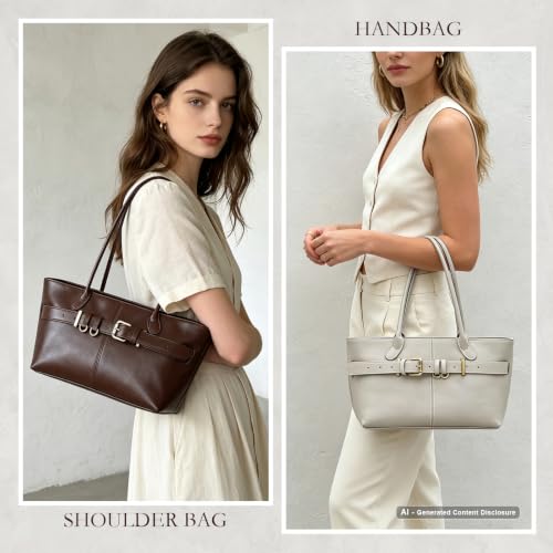 MoreFarther Bolso Tote de Piel para Mujer | Piel genuina, bolso de hombro, estructurado, mantiene su forma y se sostiene, diario, trabajo, trayectos, escapada, regalo