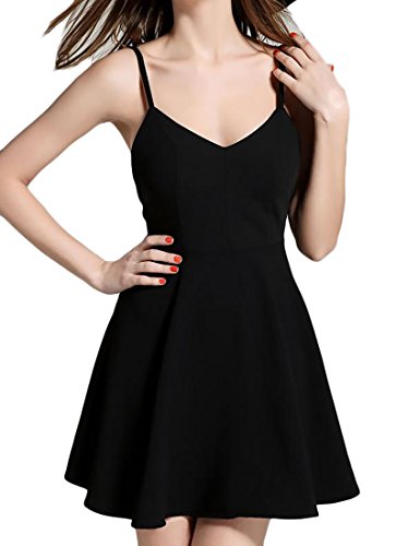 ARRIVE GUIDE Womens Backless Hollow Sexy Strap Beach Ladies Dress Black S
