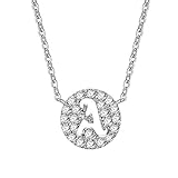 D.B.MOOD Sterling Silver Rolo Chain Cubic Zirconia Initial Necklace 26 Letters Pendant Necklaces,17.3 Inches