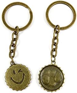 100 Pieces Ancient Bronze Keychain Keyring Key Chain Ring Charms Jewelry Making Handmade E1LR6 Smiley Face Bottle Cap