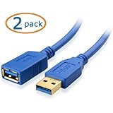 Cable Matters 2 Pack, SuperSpeed USB 3.0 Type A Male to Female Extension Cable in Blue 6 Feet