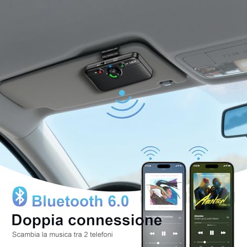 1Mii Bluetooth 6.0 Handsfree Car Kit with Siri Assistant Voice Commands by Google Speaker, Handsfree Calling, GPS, Auto Connection, 5W Speaker, Dual Link Connectivity