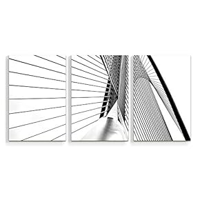 Wall26-3 Panel Canvas Wall Art- Black and White Modern Construction -Giclee Painting Wall Bedroom Living Room Home Decoration - 16"x24" x 3 Panels