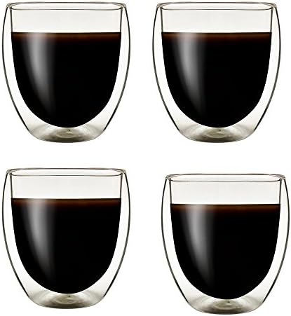 Gugou Espresso Cups, Cafe Latte Cups, Cappuccino Cups, Tea cups and Dessert Cups. 80 Milliliter/2. 7 Ounce Double Walled Espresso Glasses, Set of 4