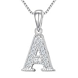FANZE Women's 925 Sterling Silver Cubic Zirconia Initial Alphabet A-Z 26 Letters Pendant Necklace