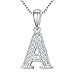 FANZE Women's 925 Sterling Silver Cubic Zirconia Initial Alphabet A-Z 26 Letters Pendant Necklace