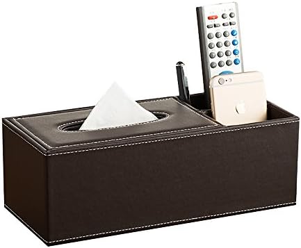 Figella PU Leather Multifunction Tissue Box Cover with 2 slots Home Storage for Pen Pencil Remote Control Phone Holder Office Desk Organizer (plain coffee)
