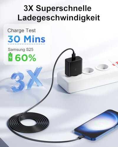 45 W USB C Charger for Samsung, 2 Pack Mobile Phone Quick Charger with 2 m Charging Cable, Type C Fast Charger for Samsung Galaxy S26 S25 S24 S23 Ultra 5G A56, iPhone 17 16 15.45 W Charger Super Fast