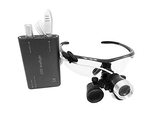 Zgood Portable Surgical Binocular Loupes 2.5X420mm Optical Glass + 3W LED HeadLight (Black)