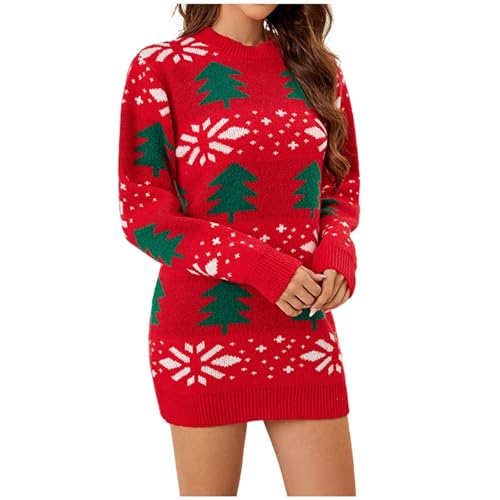 Ladies Christmas Reindeer Wool Jumper Dress Festive Long Sleeve Knitted Mini Dresses Winter Pullover Sweater Perfect for Christmas Parties or Everyday Fashonalble Wear(#02-02, S)
