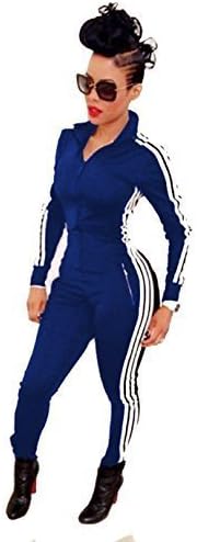 Women Long Sleeve Zipper Sexy Clubwear Bodycon Long Jumpsuit Rompers Small blue#02
