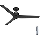 Hunter Fan 52 Inch Matte Black Indoor/Outdoor Ceiling fan with Remote for Bedroom, Living Room, Office, Kitchen, Porch (Renew