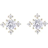 18k Diamond Gold Stud Earrings - Snowflake Gold Plated with Cubic Zirconia, Brass, Stud Earrings for Women Jewelry Gift Non Tarnish Hypoallergenic
