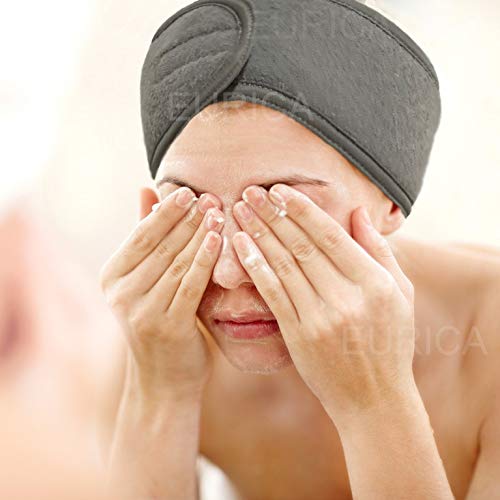 Spa Headband Hair Wrap EURICA Sweat Headband Head Wrap Hair Towel Wrap Non-slip Stretchable Washable Makeup Headband for Face Wash Facial Treatment Sport Pack of 6 Fits All Gray