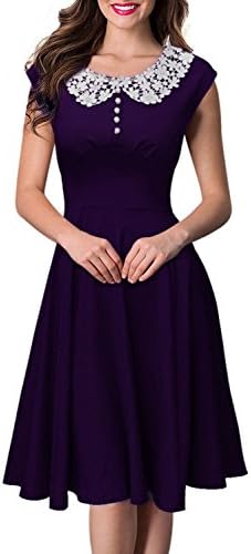 SYLVIEY Womens Classy Vintage Hepburn Style 1940s Rockabilly Evening Party Dress (X-Large, Purple)