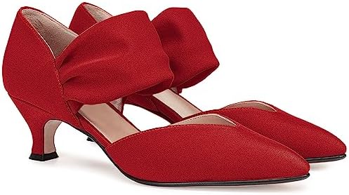 Coutgo Womens Low Kitten Heel Dress Shoes Pointed Toe Slip on