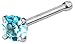 Set of 2 Straight Nose Studs: 20g Surgical Steel Round & Heart Shaped Aqua CZ Crystal Nose Rings