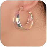 Octwine Bohemian Statement Chunky Hoop Earrings Punk Dangle Earrings Drop Thick Lightweight Earrings Elegant Minimalist Earrings for Women (Iridescent)